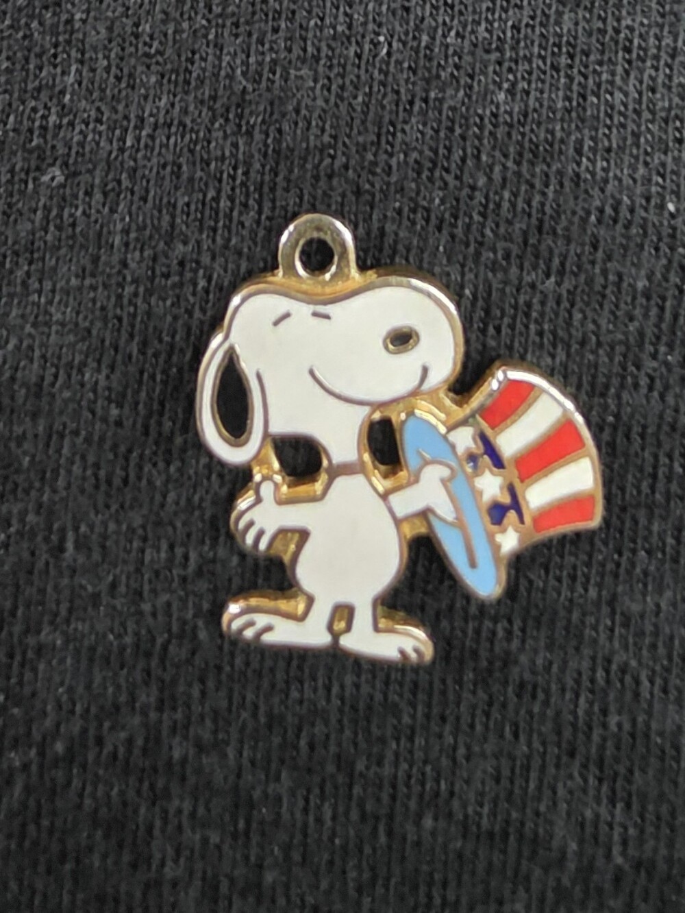 Patriotic Snoopy Enamel Necklace Charm - White, Red, Blue, Gold
